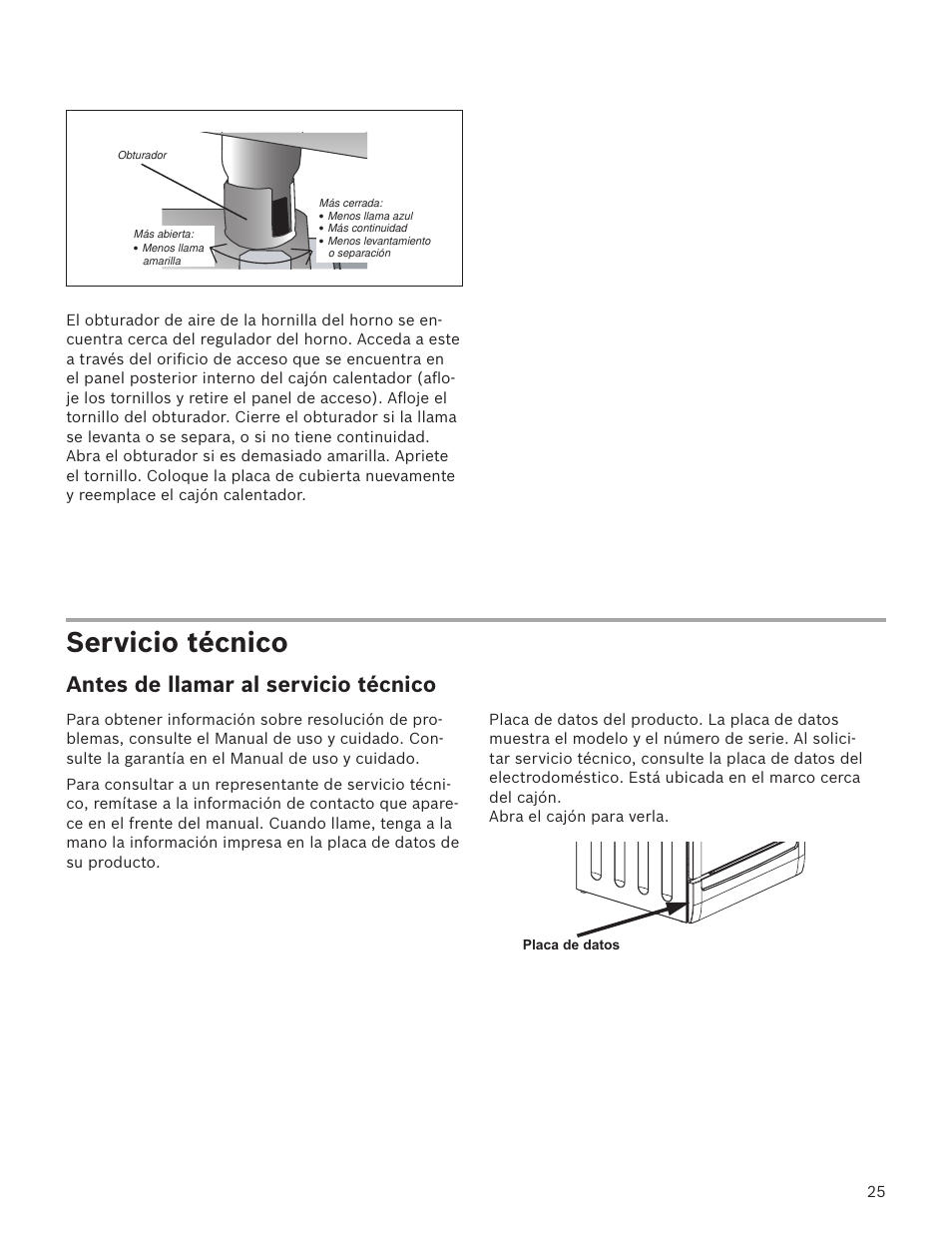 Servicio técnico, Antes de llamar al servicio técnico | Bosch HGS7282UC User Manual | Page 25 / 28