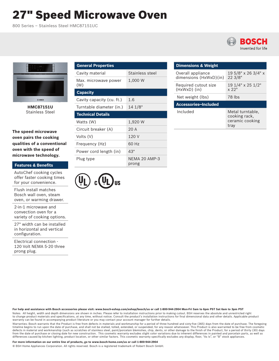Bosch HMC87151UC User Manual | 3 pages