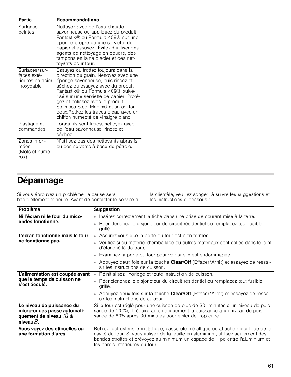 Dépannage | Bosch HMC80251UC User Manual | Page 61 / 100