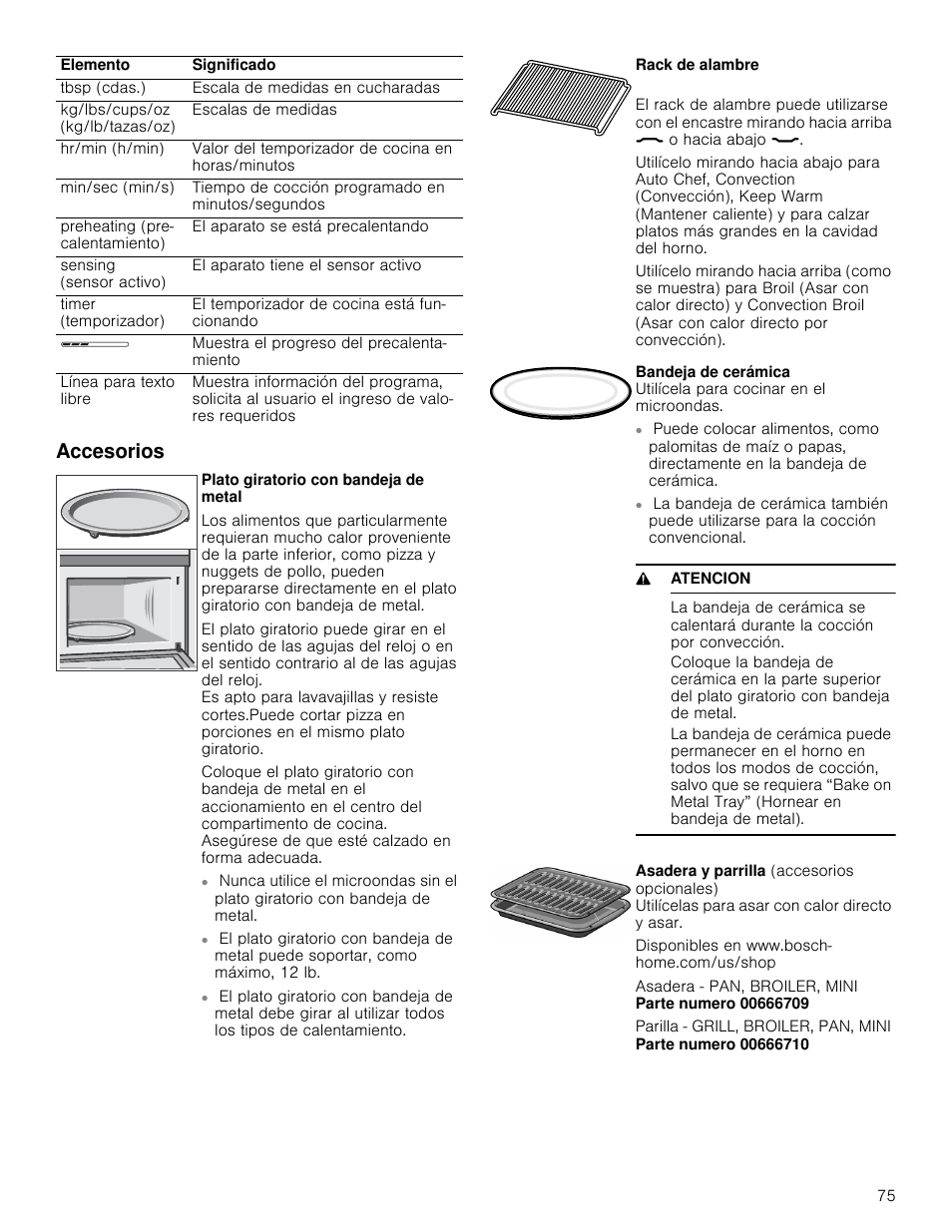 Accesorios, 9 atencion | Bosch HMC80251UC User Manual | Page 75 / 100