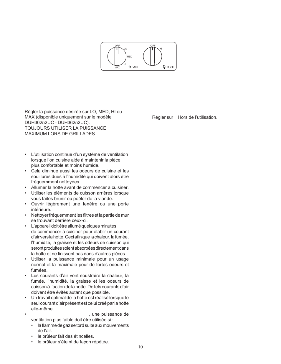 Boutons de commande puissance d’aspiration, Pour obtenir les meilleurs résultats, Éclairage | Bosch DUH36152UC User Manual | Page 10 / 20