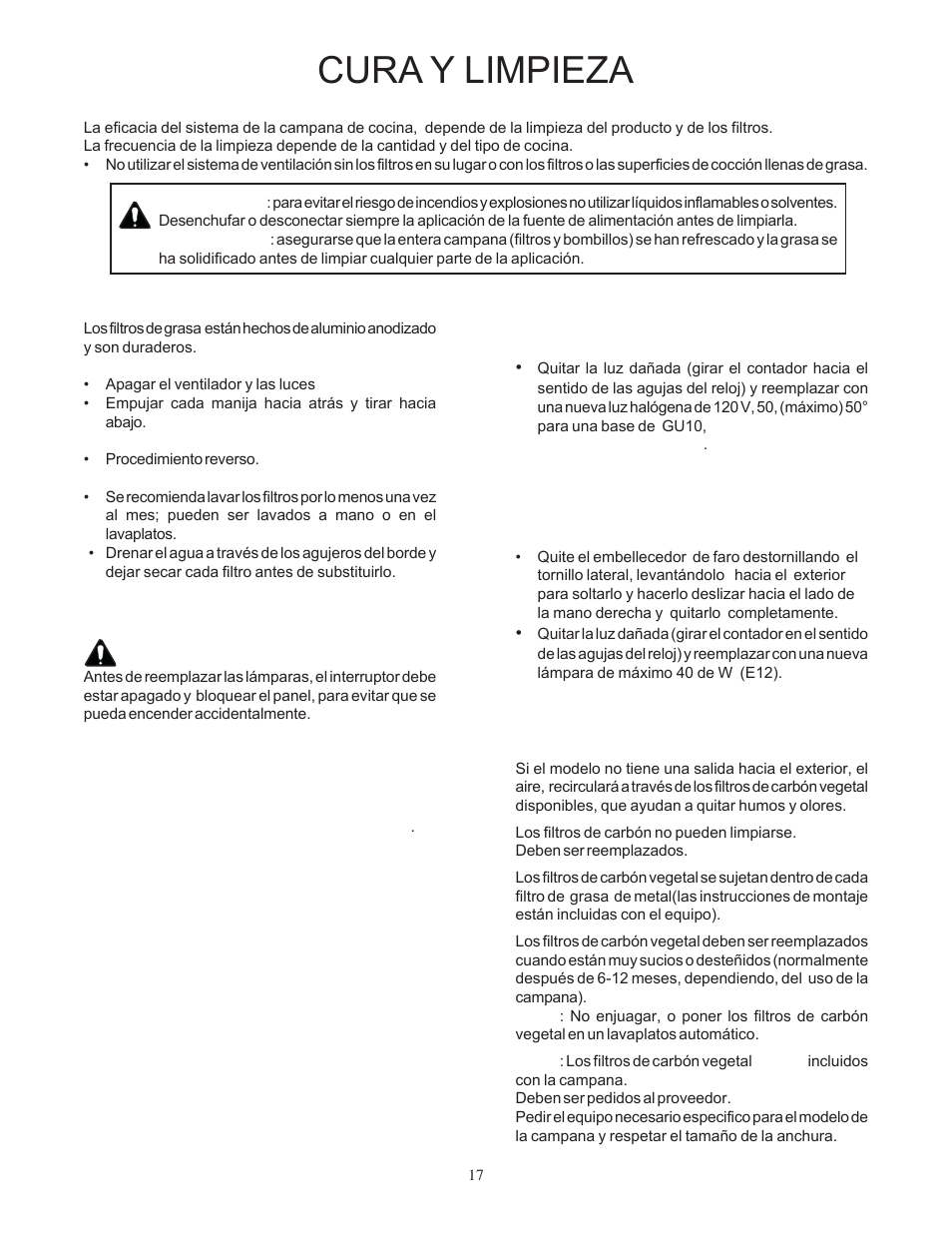 Cura y limpieza, Filtros, Luces | Reemplazar las luces, Filtros de carbón vegetal opcionales | Bosch DUH36152UC User Manual | Page 17 / 20