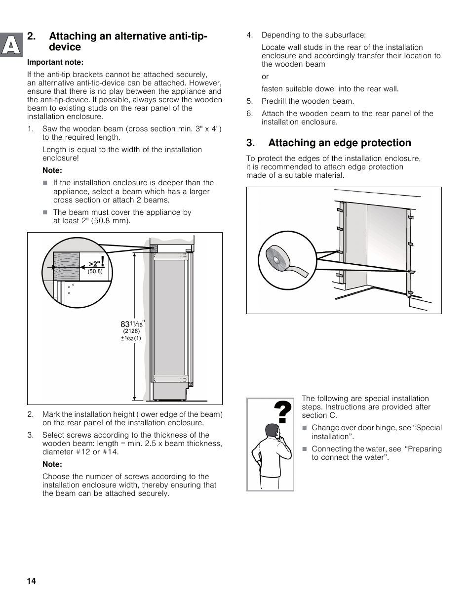Attaching an alternative anti-tip- device, Attaching an edge protection | Bosch B30IB800SP User Manual | Page 14 / 82