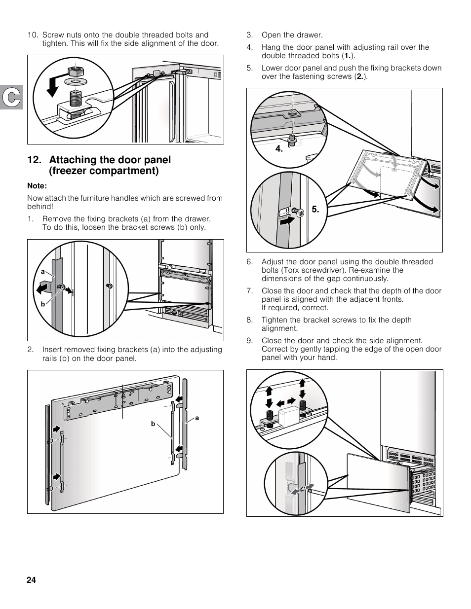 Attaching the door panel (freezer compartment) | Bosch B30IB800SP User Manual | Page 24 / 82