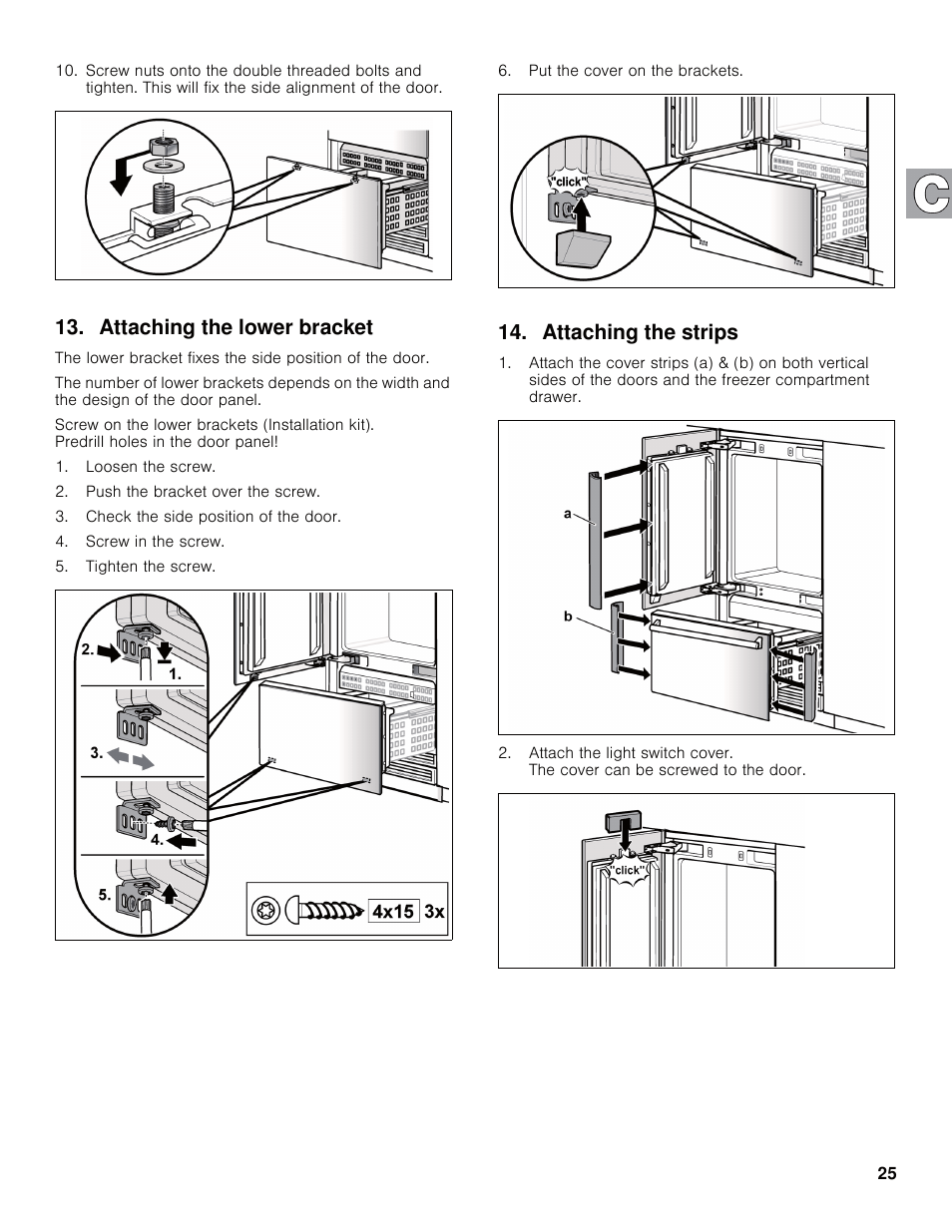 Attaching the lower bracket, Attaching the strips | Bosch B30IB800SP User Manual | Page 25 / 82
