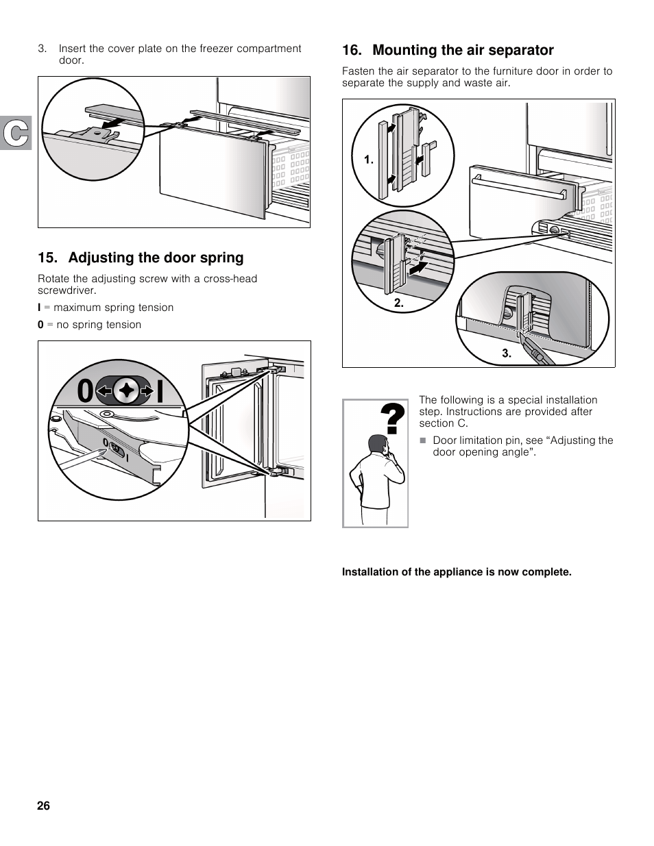 Adjusting the door spring, Mounting the air separator | Bosch B30IB800SP User Manual | Page 26 / 82