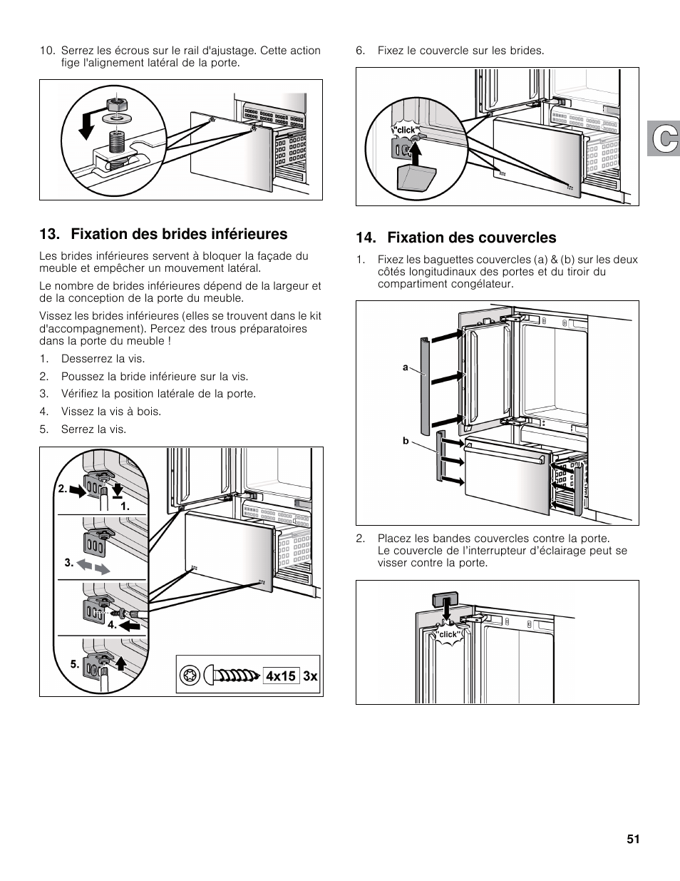 Fixation des brides inférieures, Fixation des couvercles | Bosch B30IB800SP User Manual | Page 51 / 82