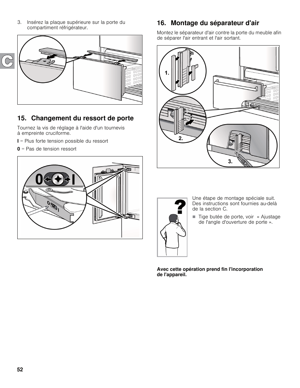 Changement du ressort de porte, Montage du séparateur d'air | Bosch B30IB800SP User Manual | Page 52 / 82
