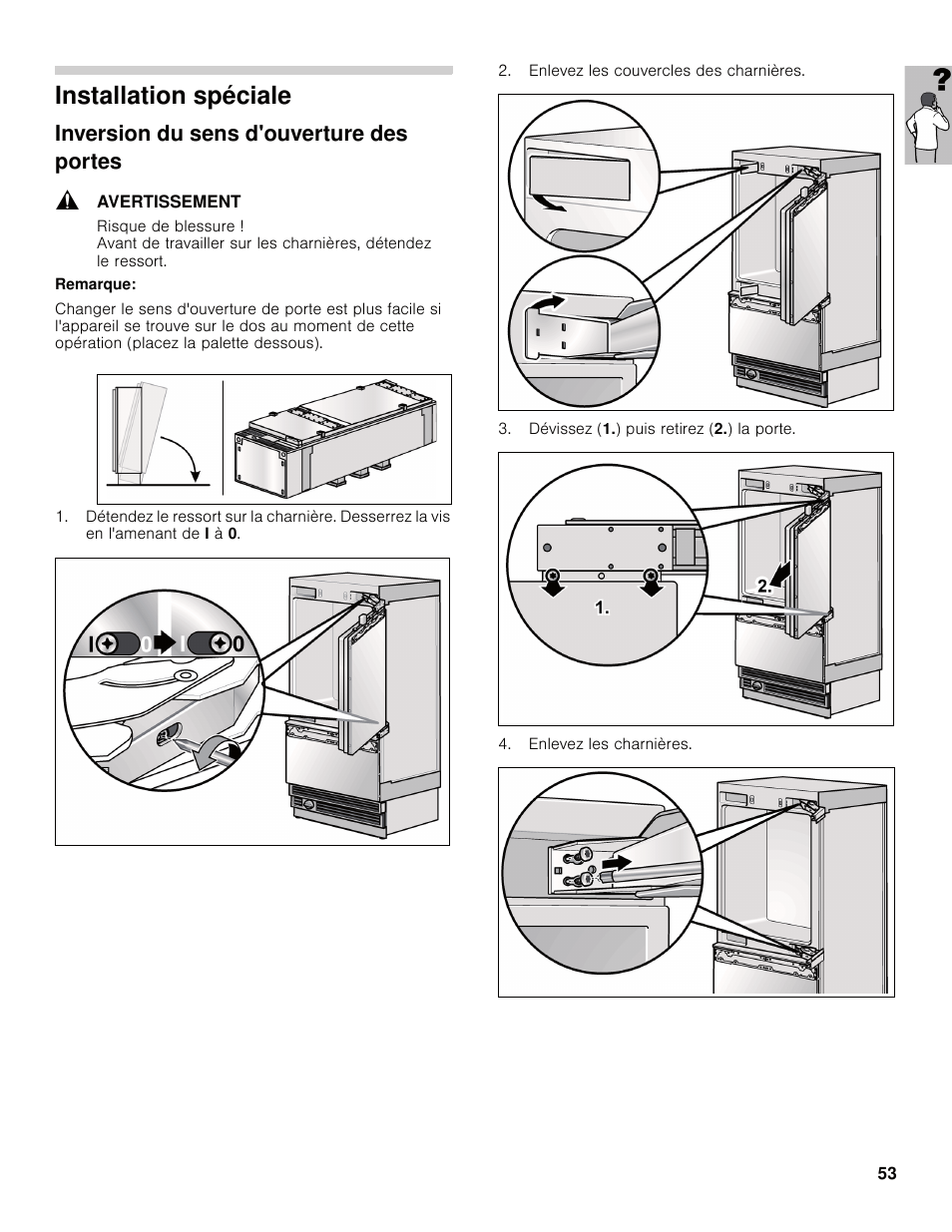 Installation spéciale, Inversion du sens d'ouverture des portes | Bosch B30IB800SP User Manual | Page 53 / 82