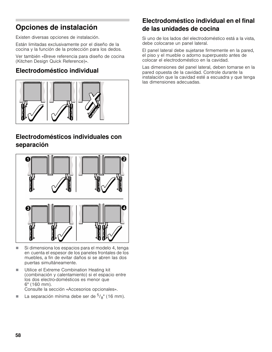 Opciones de instalación | Bosch B30IB800SP User Manual | Page 58 / 82