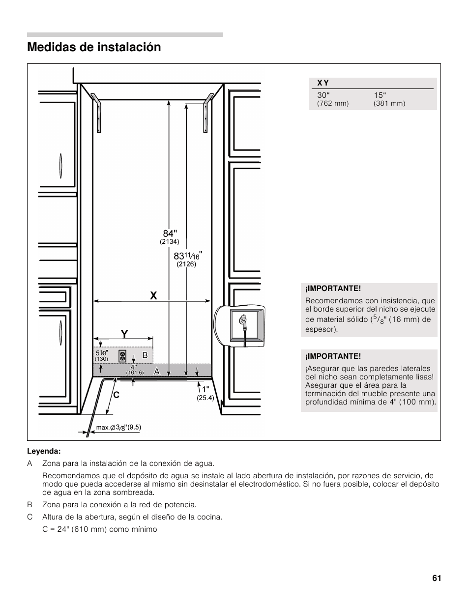 Medidas de instalación | Bosch B30IB800SP User Manual | Page 61 / 82