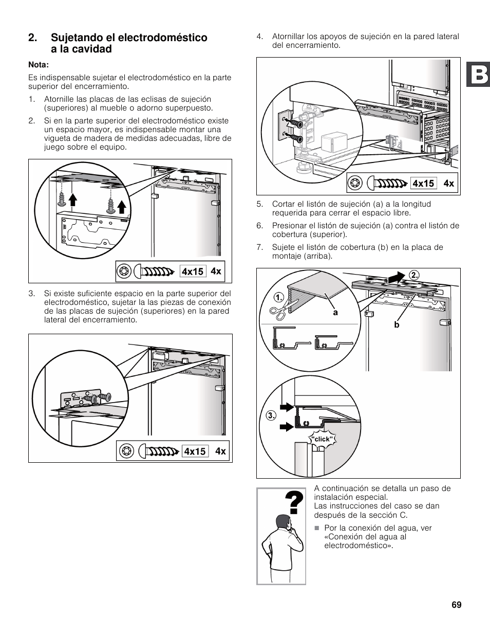 Sujetando el electrodoméstico a la cavidad | Bosch B30IB800SP User Manual | Page 69 / 82