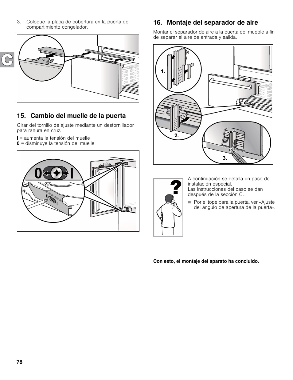 Cambio del muelle de la puerta, Montaje del separador de aire | Bosch B30IB800SP User Manual | Page 78 / 82