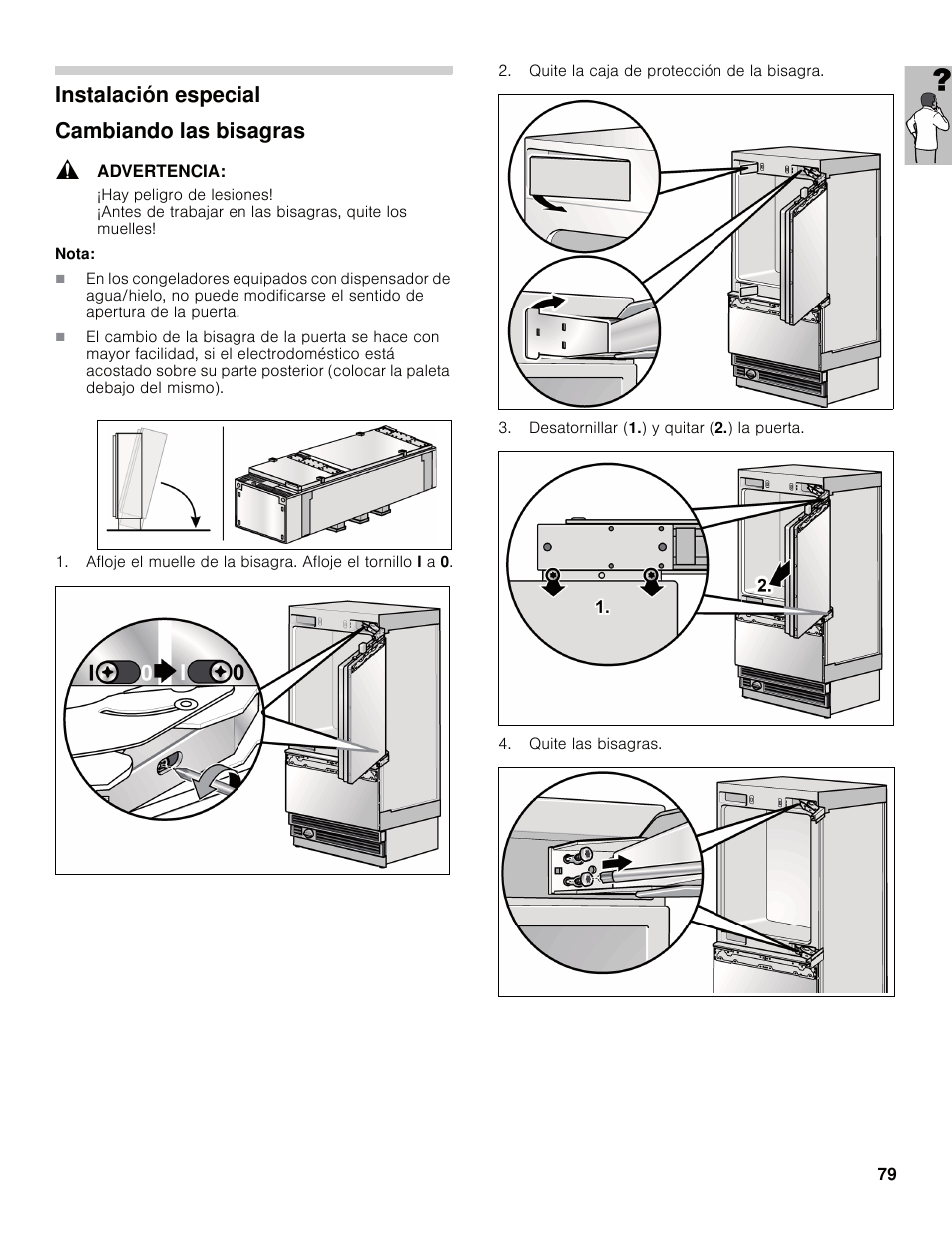 Instalación especial cambiando las bisagras | Bosch B30IB800SP User Manual | Page 79 / 82