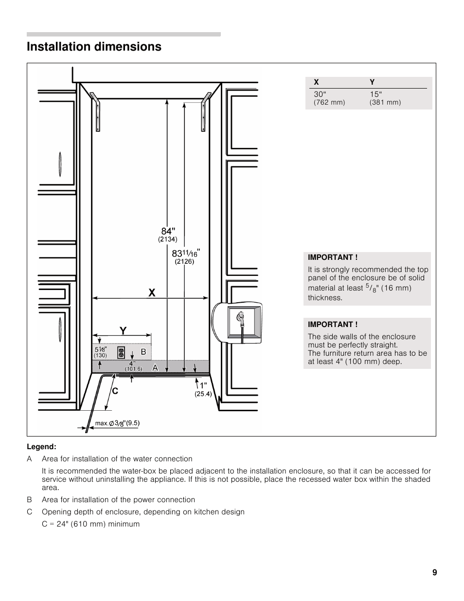 Installation dimensions | Bosch B30IB800SP User Manual | Page 9 / 82