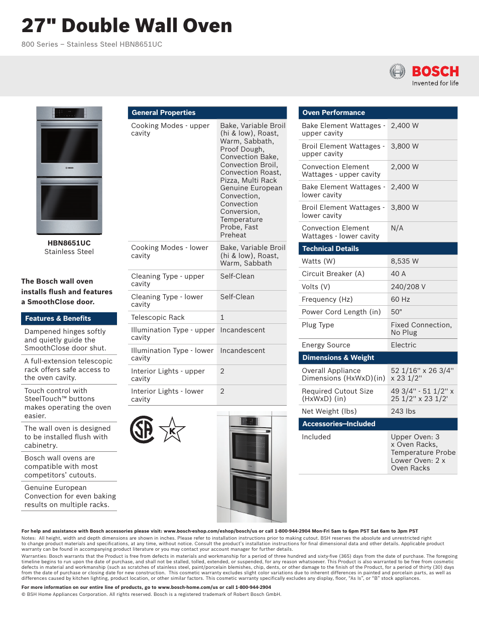 Bosch HBN8651UC User Manual | 3 pages