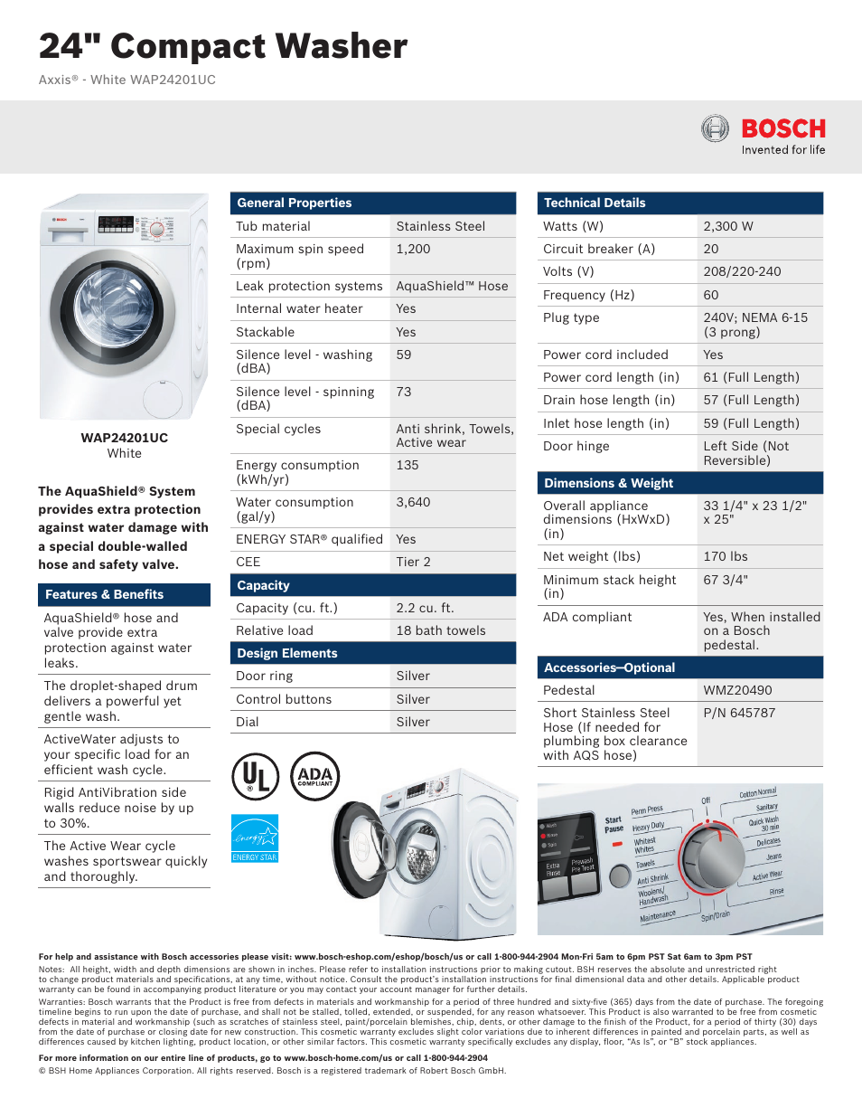 Bosch WAP24201UC User Manual | 3 pages