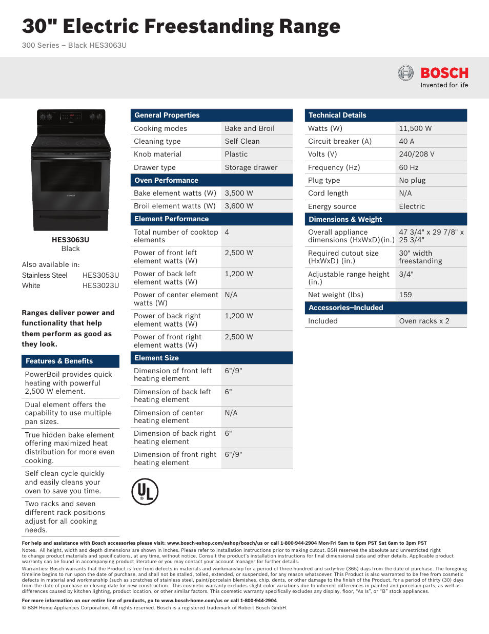 Bosch HES3063U User Manual | 2 pages