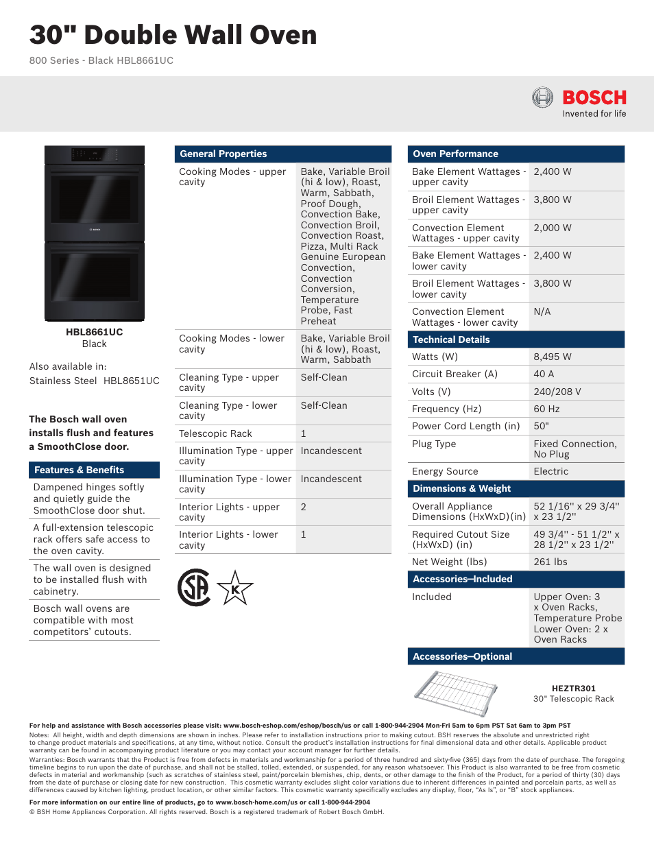 Bosch HBL8661UC User Manual | 3 pages