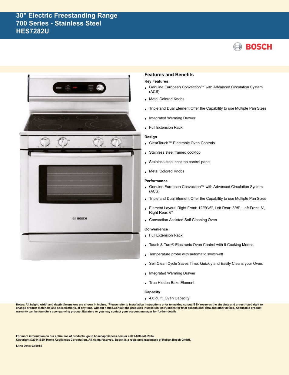 Bosch HES7282U User Manual | 2 pages