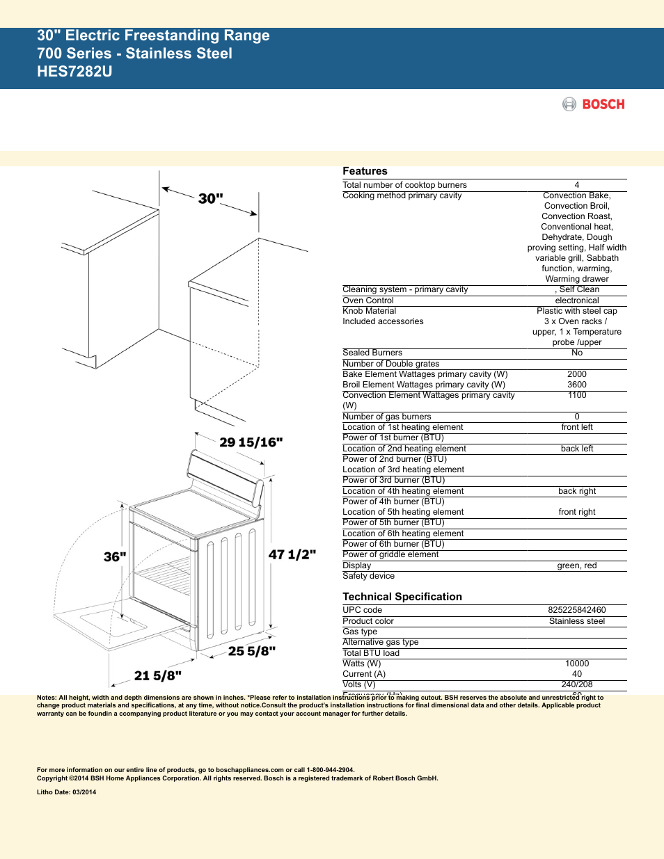 Bosch HES7282U User Manual | Page 2 / 2