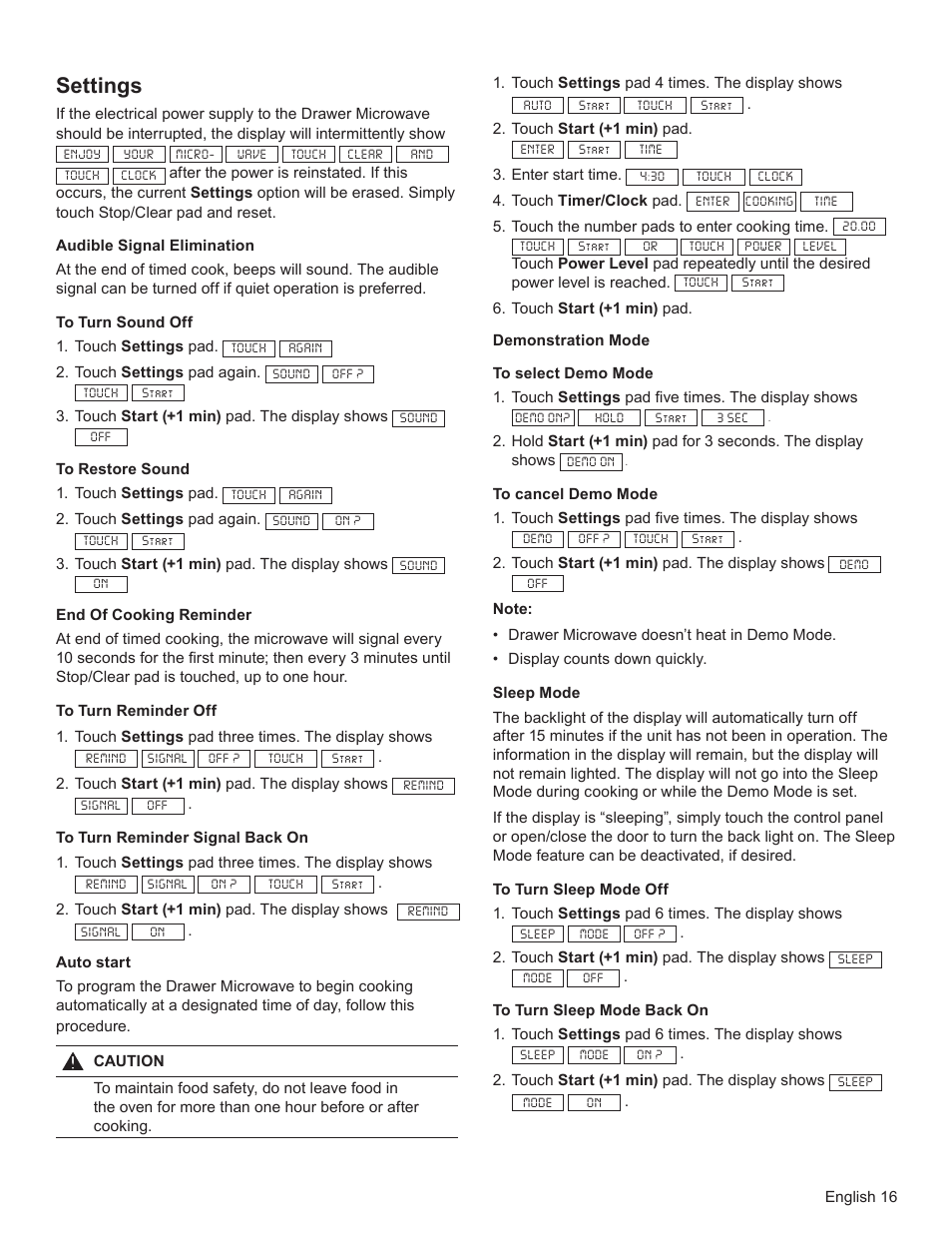 Settings | Bosch HMD8451UC User Manual | Page 16 / 64