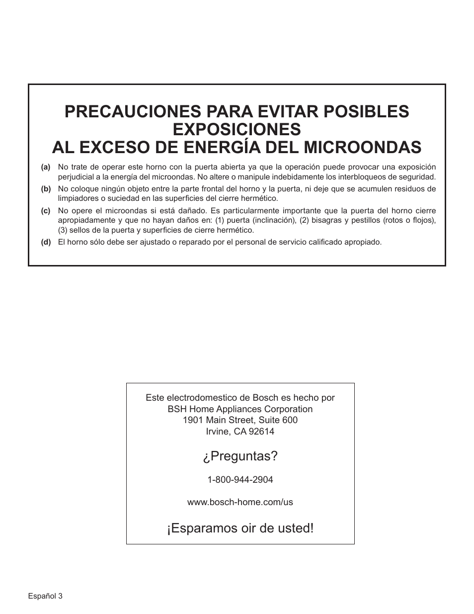 Preguntas, Esparamos oir de usted | Bosch HMD8451UC User Manual | Page 43 / 64