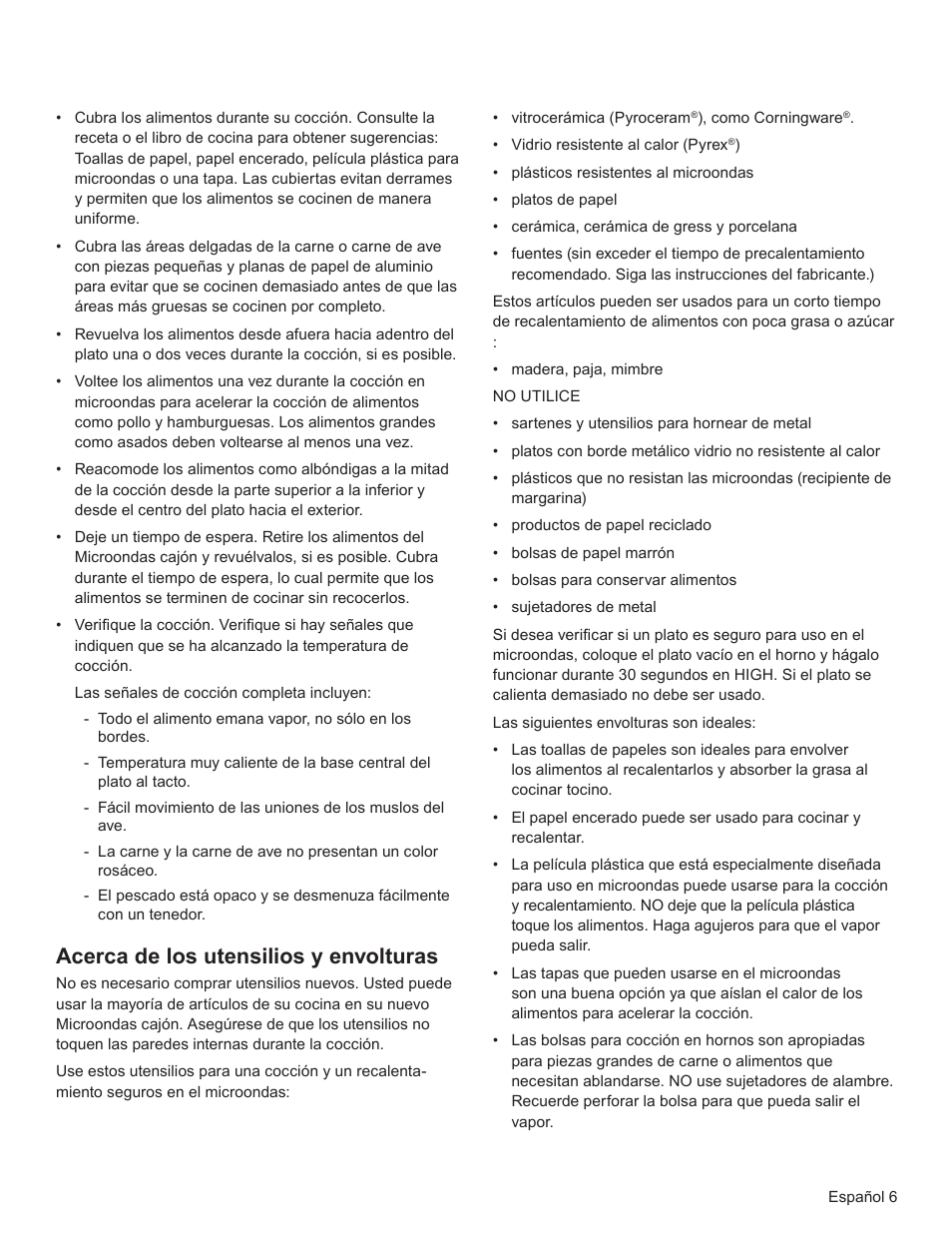 Acerca de los utensilios y envolturas | Bosch HMD8451UC User Manual | Page 46 / 64