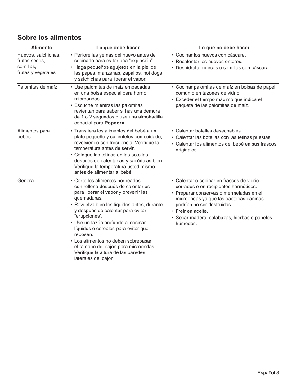 Sobre los alimentos | Bosch HMD8451UC User Manual | Page 48 / 64