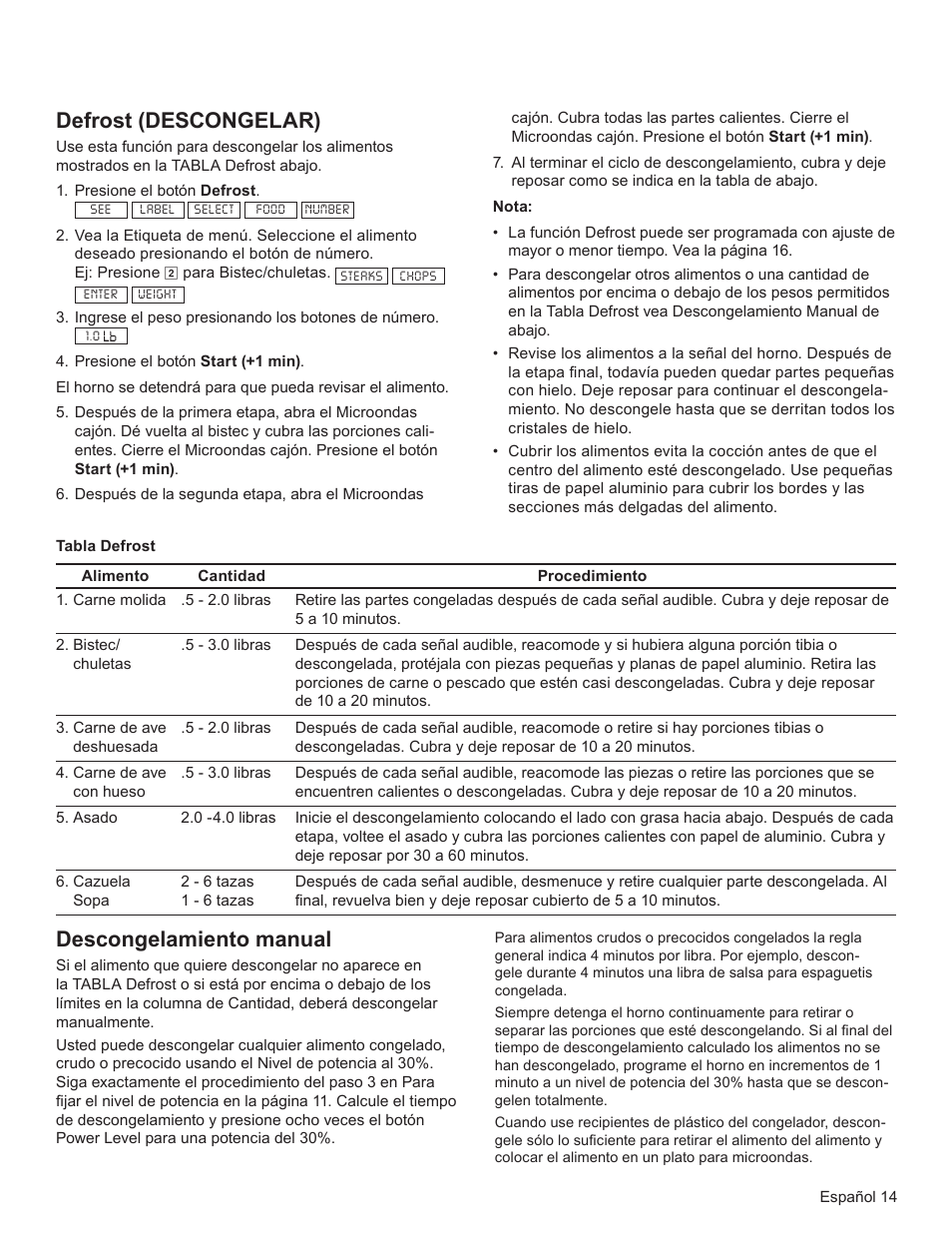 Defrost (descongelar), Descongelamiento manual | Bosch HMD8451UC User Manual | Page 54 / 64