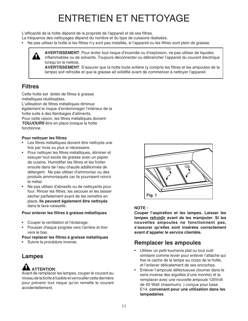 Entretien et nettoyage, Filtres, Lampes | Remplacer les ampoules | Bosch DPH30652UC User Manual | Page 11 / 20