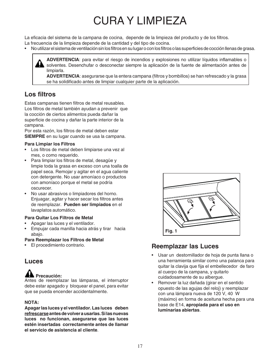 Cura y limpieza, Los filtros, Luces | Reemplazar las luces | Bosch DPH30652UC User Manual | Page 17 / 20