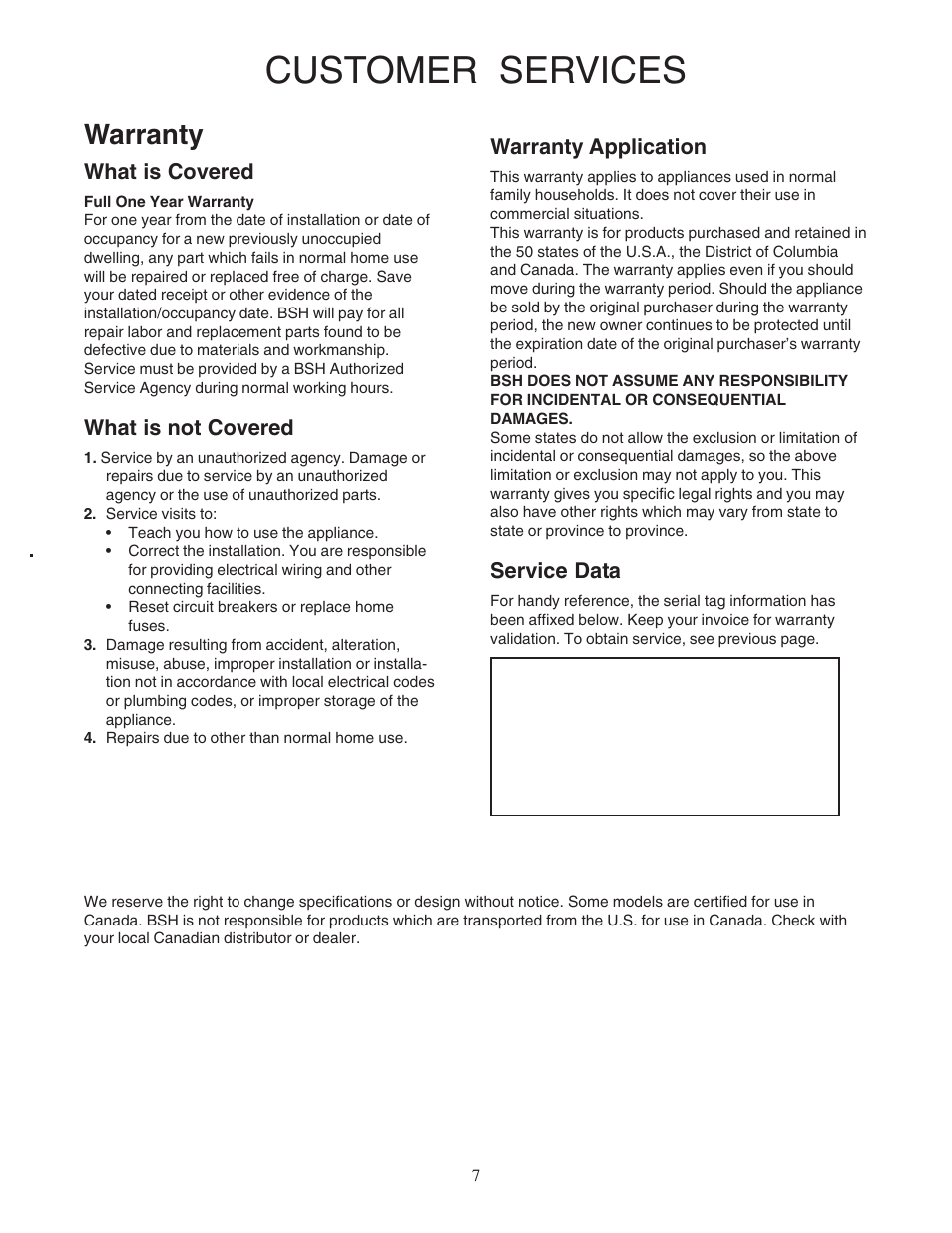 Customer services, Warranty | Bosch DPH30652UC User Manual | Page 7 / 20