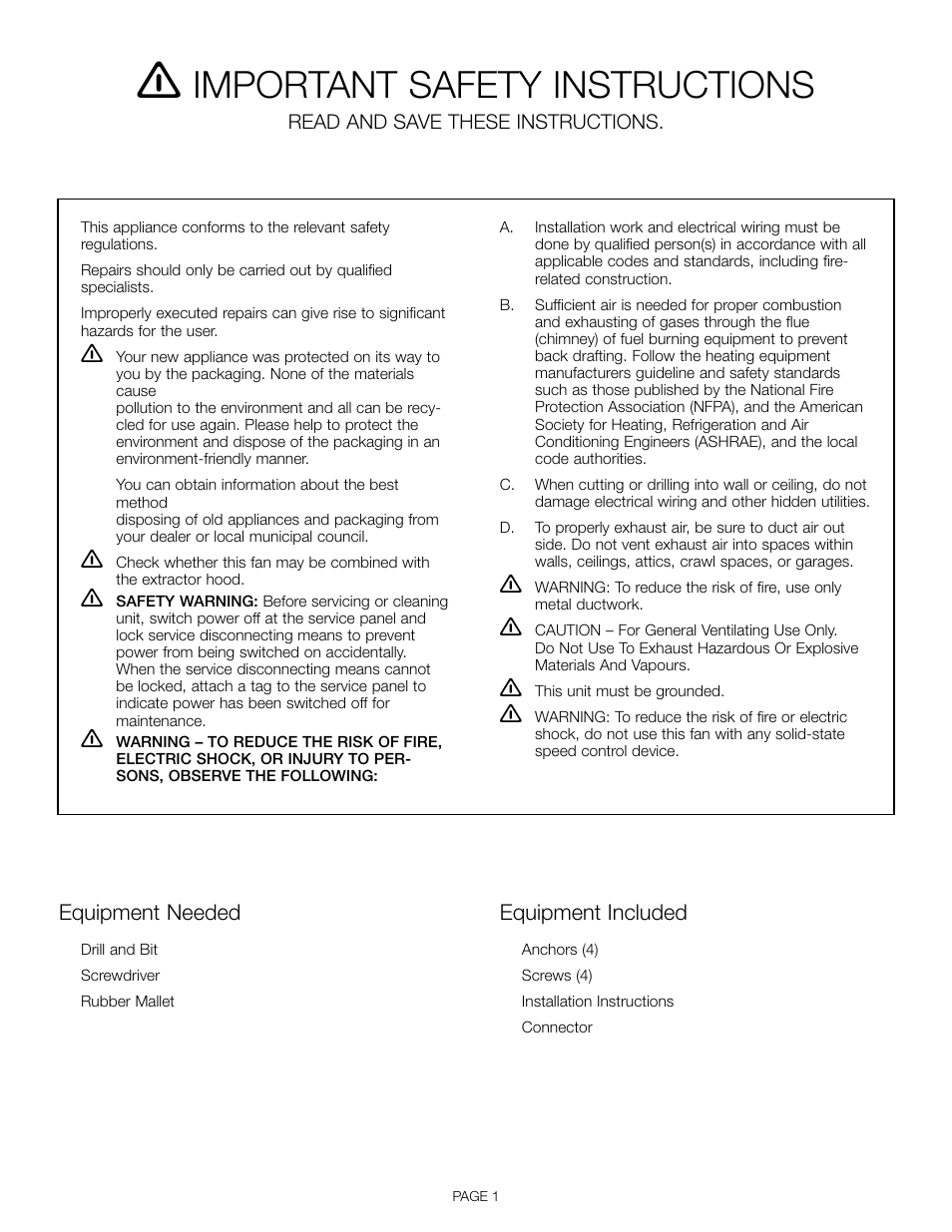 Important safety instructions | Bosch 600 CFM DHG6023UC User Manual | Page 3 / 20