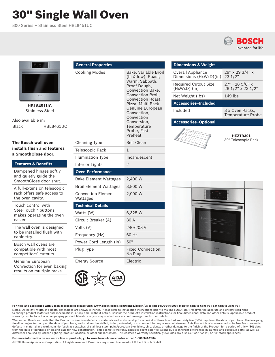 Bosch HBL8451UC User Manual | 3 pages