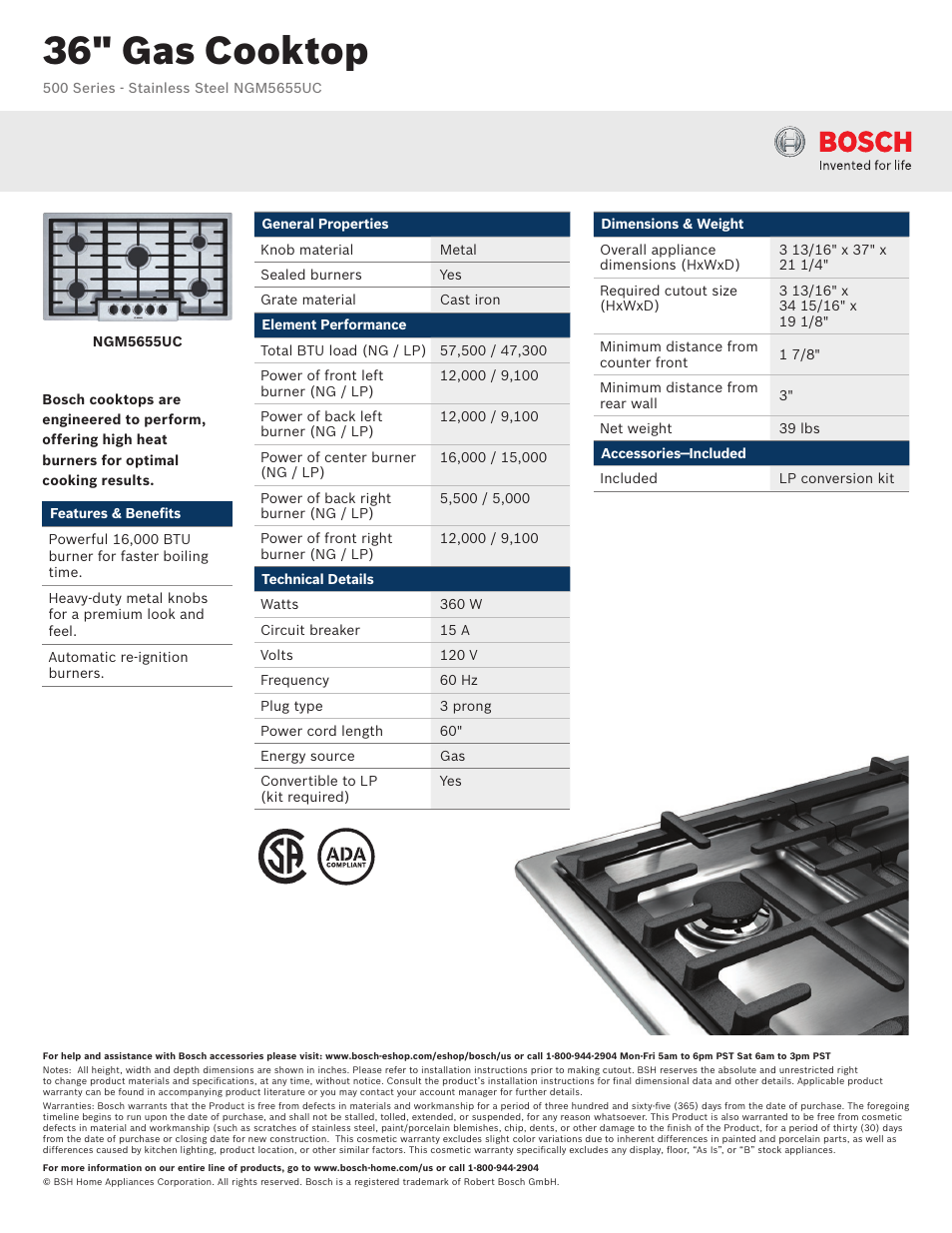 Bosch NGM5655UC User Manual | 2 pages