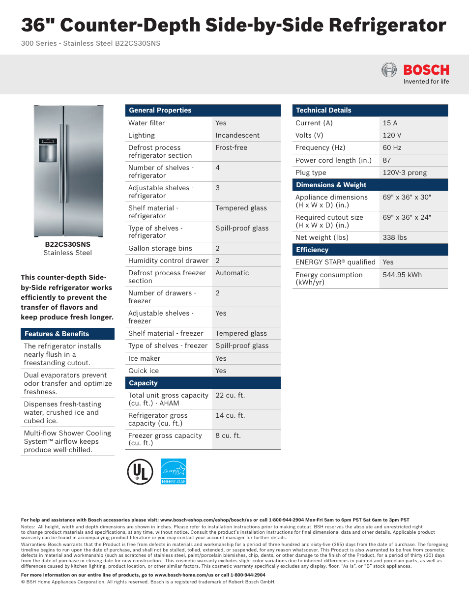 Bosch B22CS30SNS User Manual | 2 pages