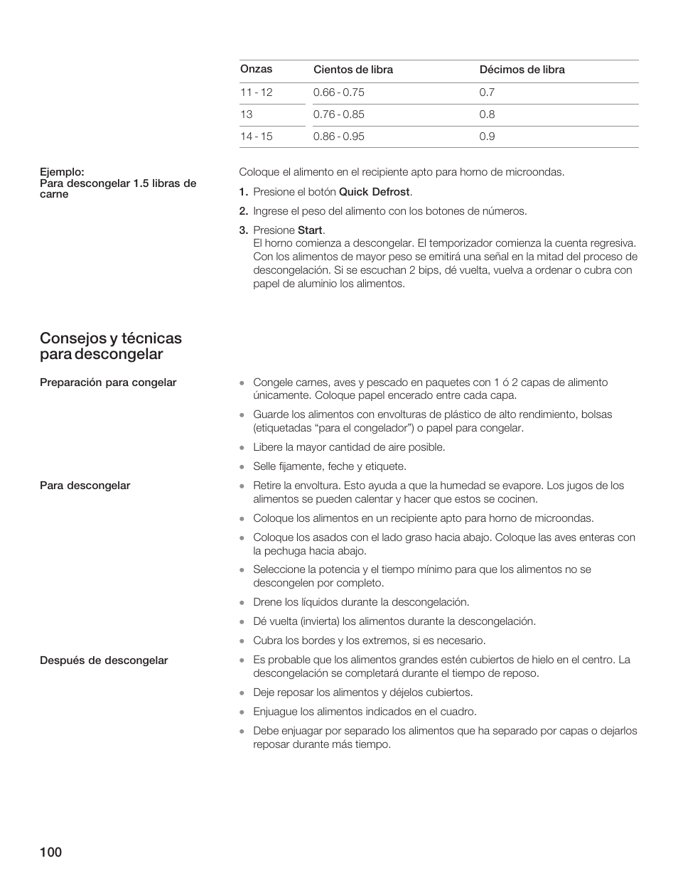 Consejos y técnicas para descongelar | Bosch HMB5051 User Manual | Page 100 / 124