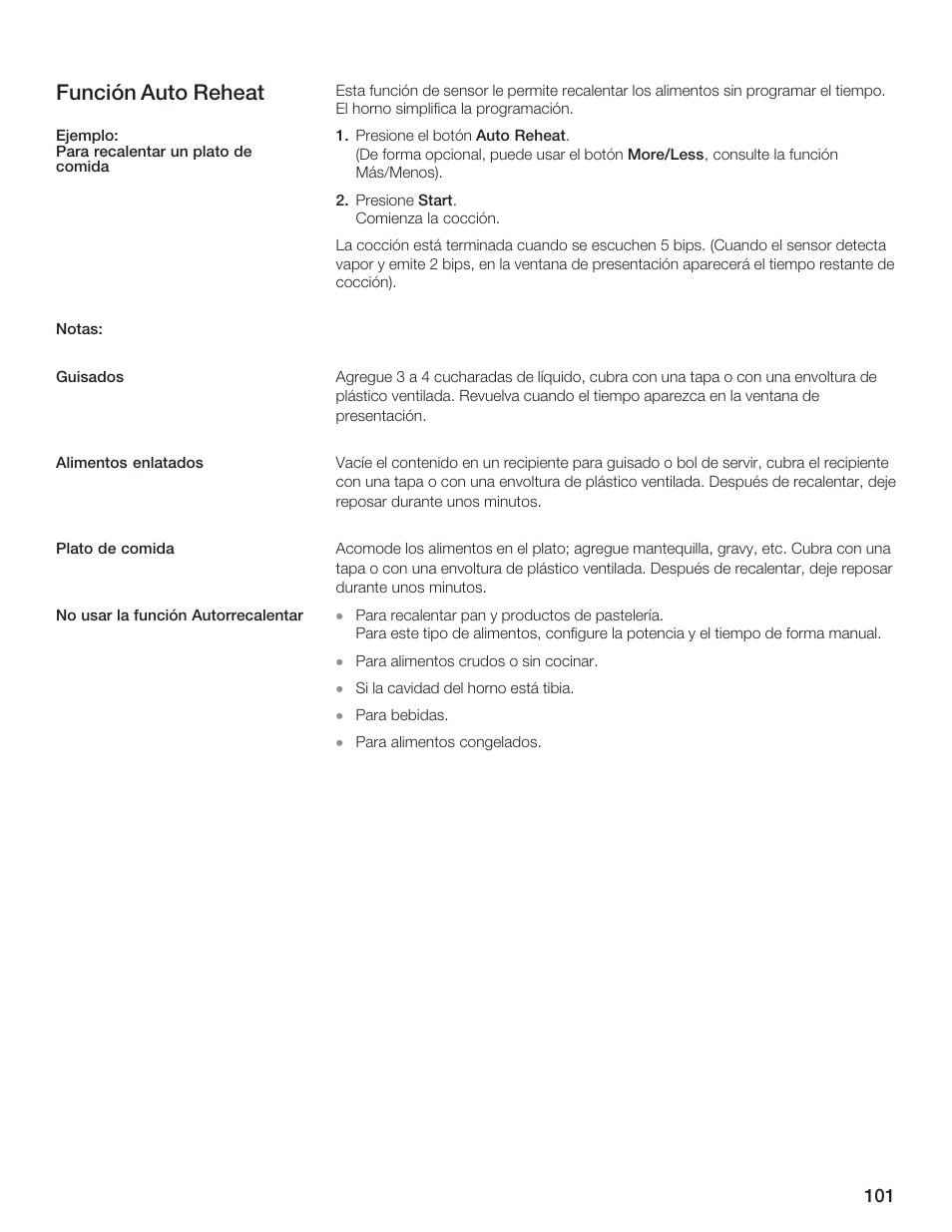 Función auto reheat | Bosch HMB5051 User Manual | Page 101 / 124