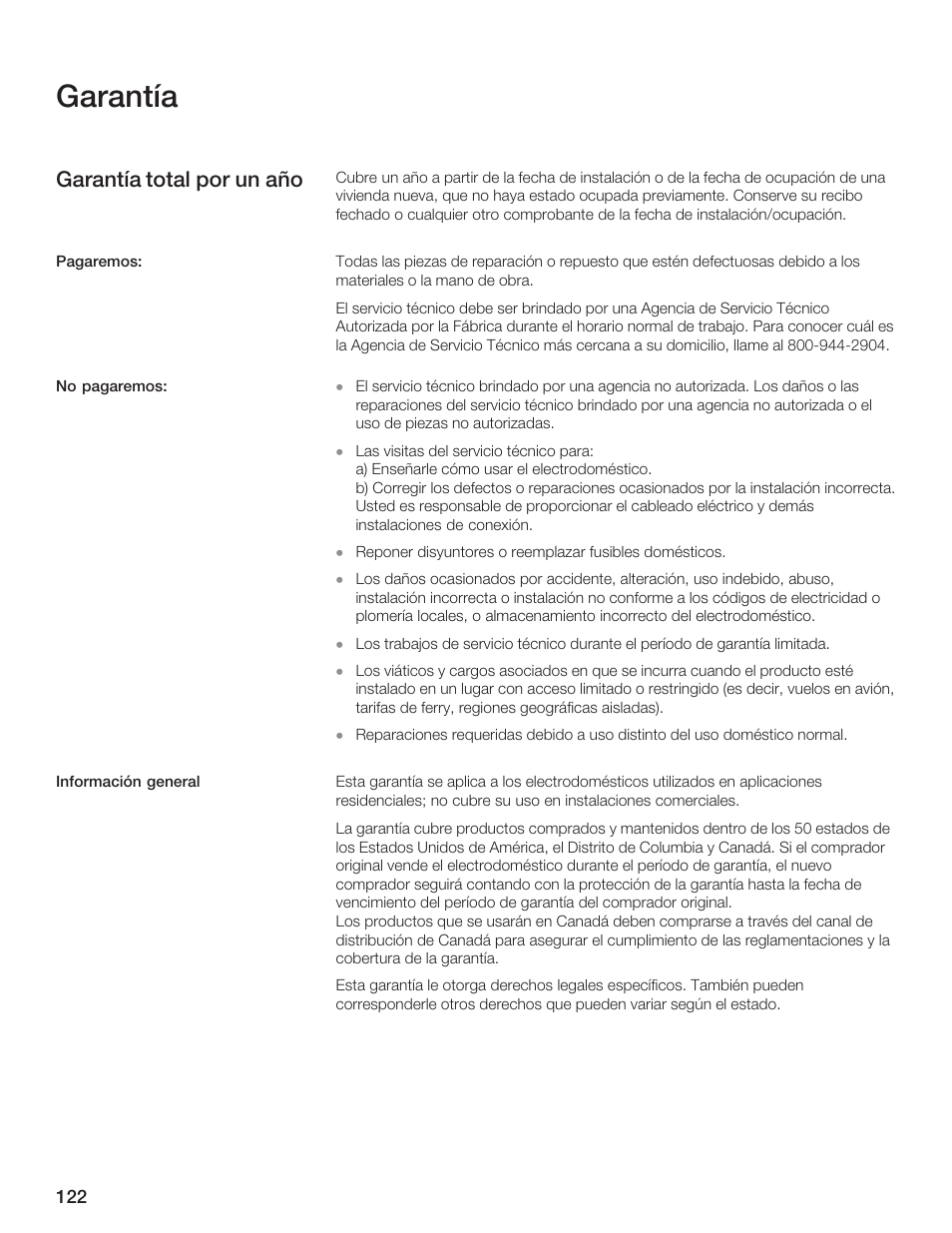 Garantía, Garantía total por un año | Bosch HMB5051 User Manual | Page 122 / 124