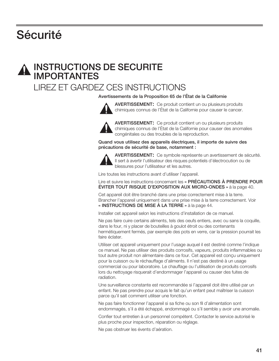 Řř ř ř, Sécurité, Instructions de sécurité importantes | Lirez et gardez ces instructions | Bosch HMB5051 User Manual | Page 41 / 124