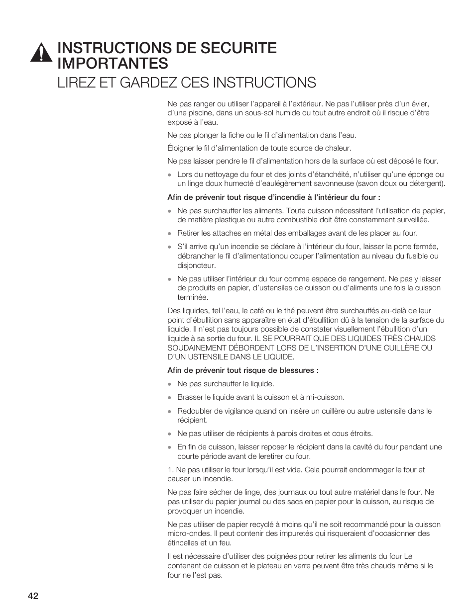 Instructions de sécurité importantes, Lirez et gardez ces instructions | Bosch HMB5051 User Manual | Page 42 / 124