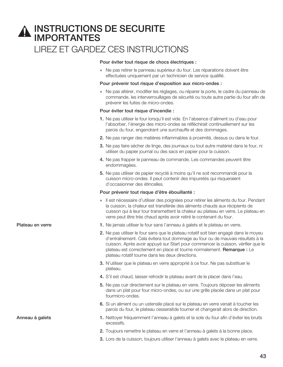 Instructions de sécurité importantes, Lirez et gardez ces instructions | Bosch HMB5051 User Manual | Page 43 / 124