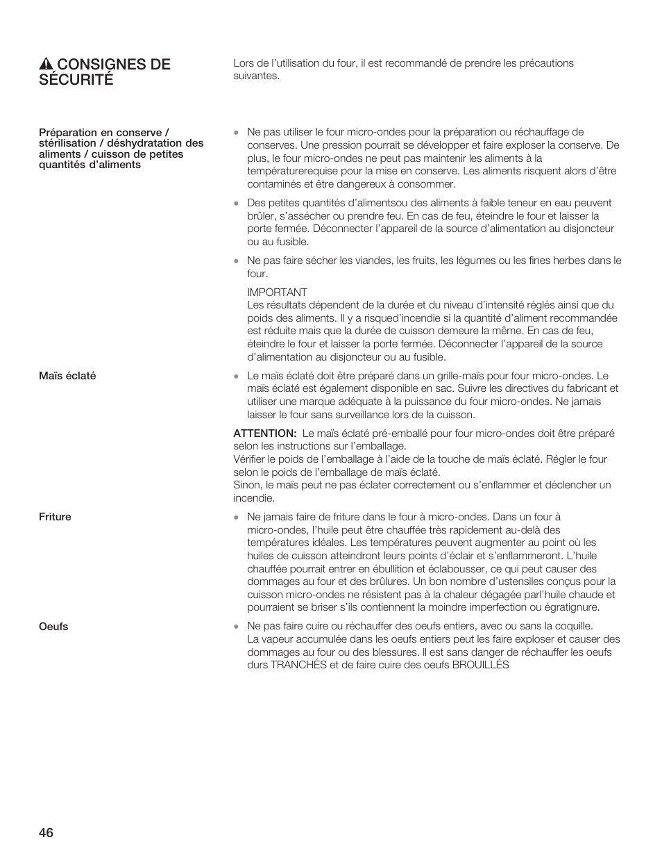 Ř consignes de sécurité | Bosch HMB5051 User Manual | Page 46 / 124