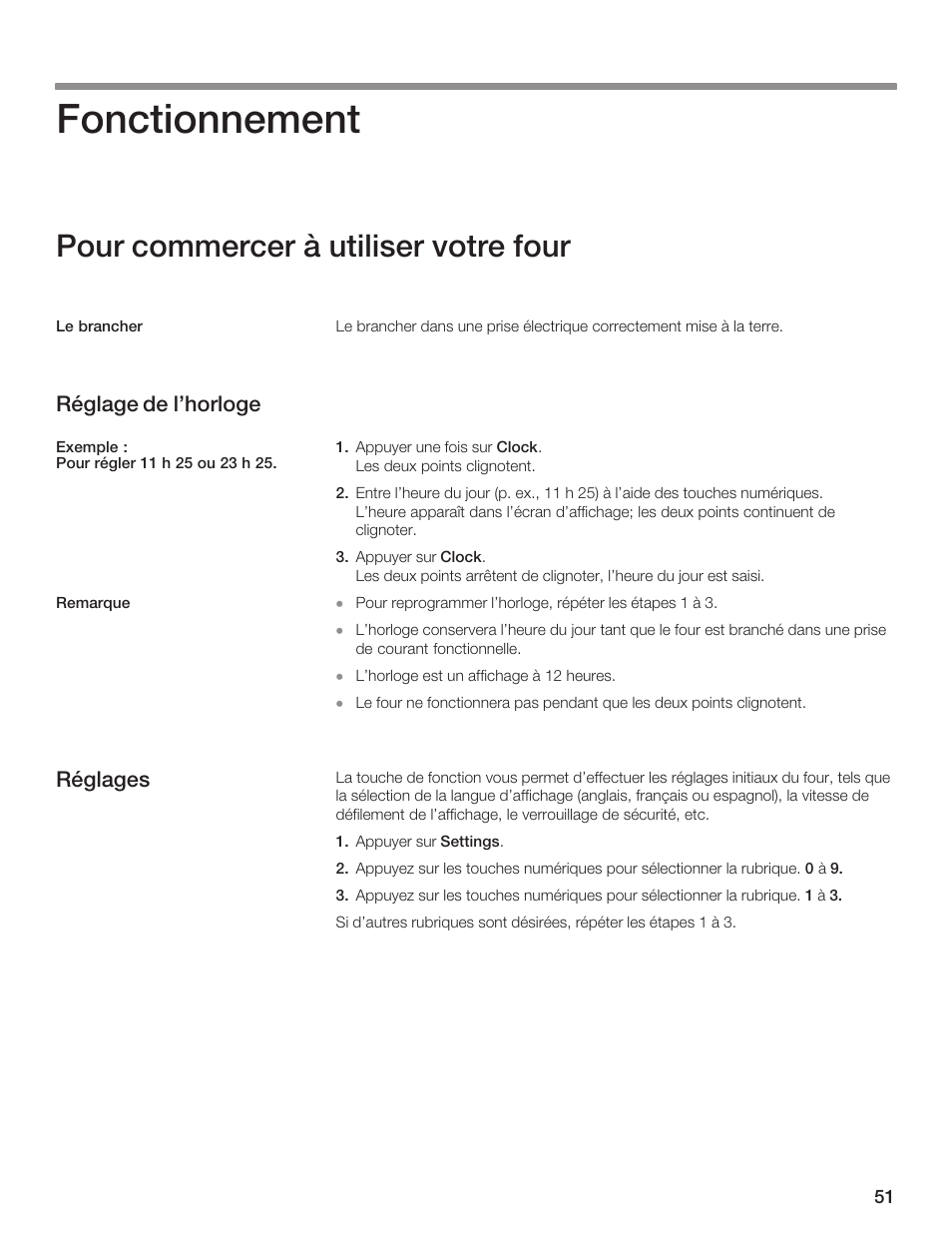 Fonctionnement, Pour commercer à utiliser votre four | Bosch HMB5051 User Manual | Page 51 / 124