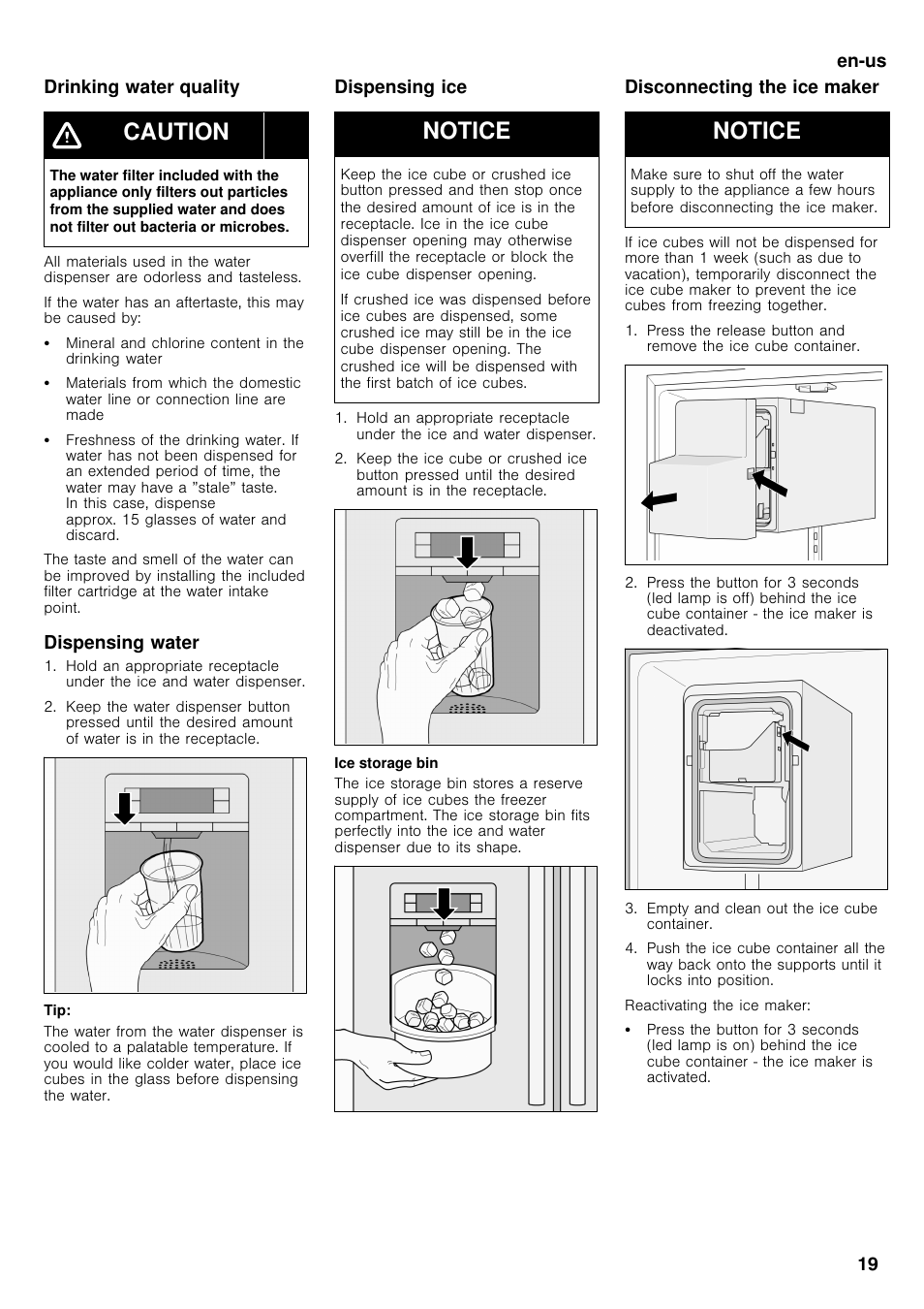 Caution, Notice | Bosch B26FT70SNS User Manual | Page 19 / 78