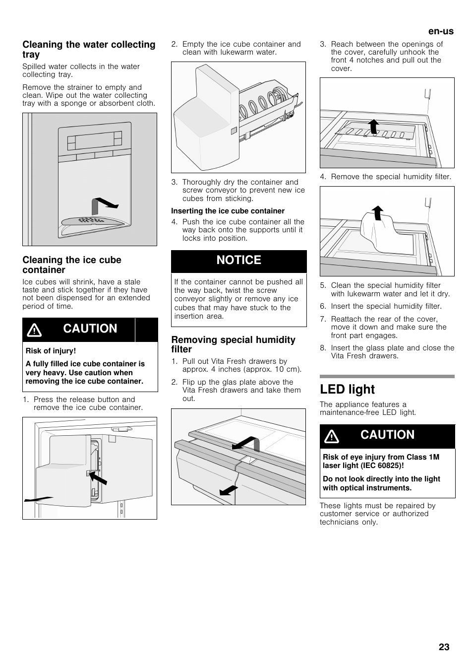 Led light, Caution, Notice | Bosch B26FT70SNS User Manual | Page 23 / 78