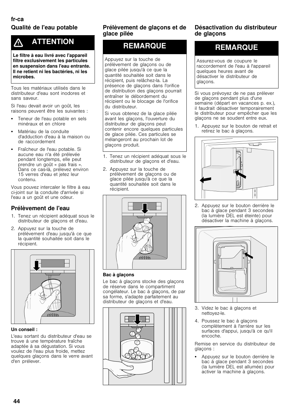 Attention, Remarque | Bosch B26FT70SNS User Manual | Page 44 / 78