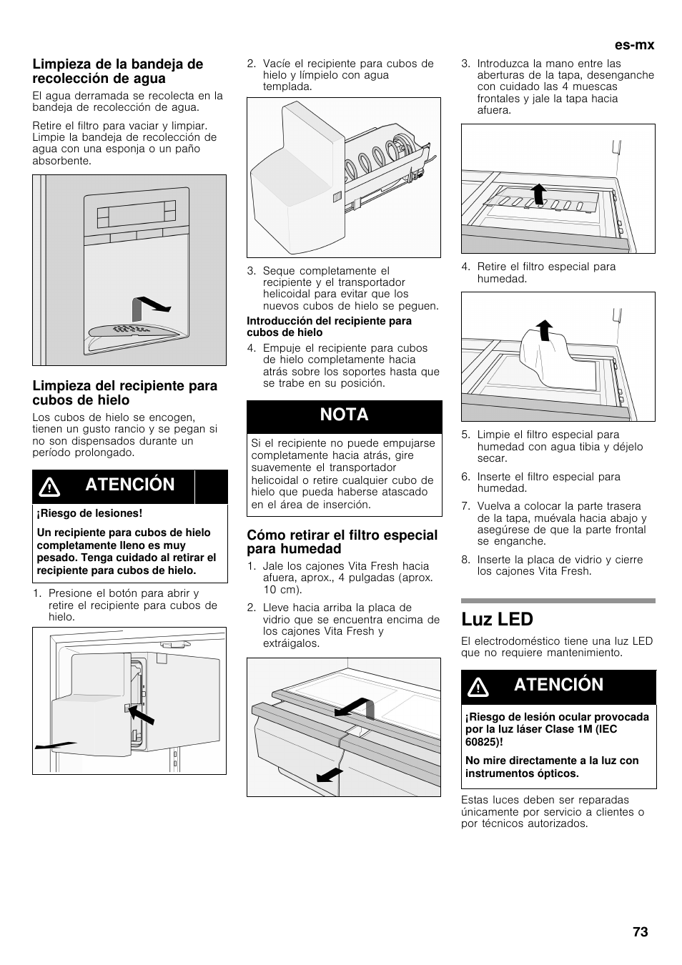 Luz led, Atención, Nota | Bosch B26FT70SNS User Manual | Page 73 / 78