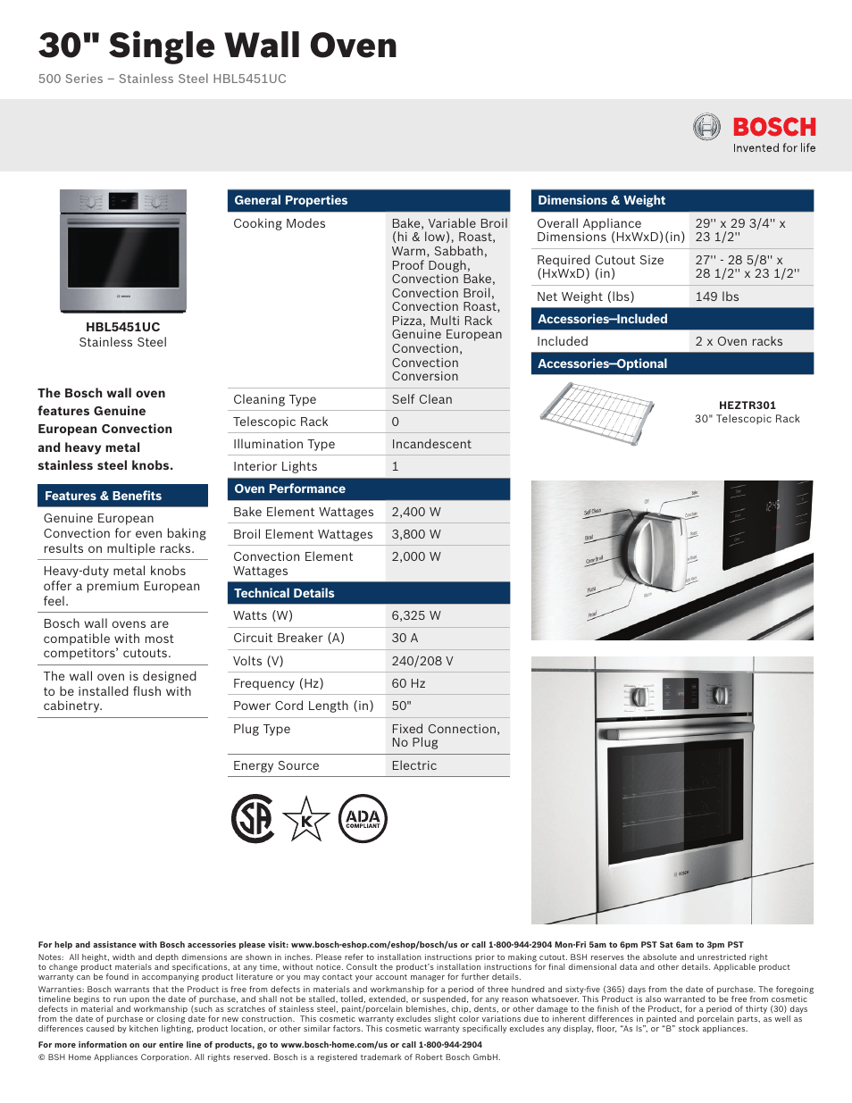 Bosch HBL5451UC User Manual | 3 pages